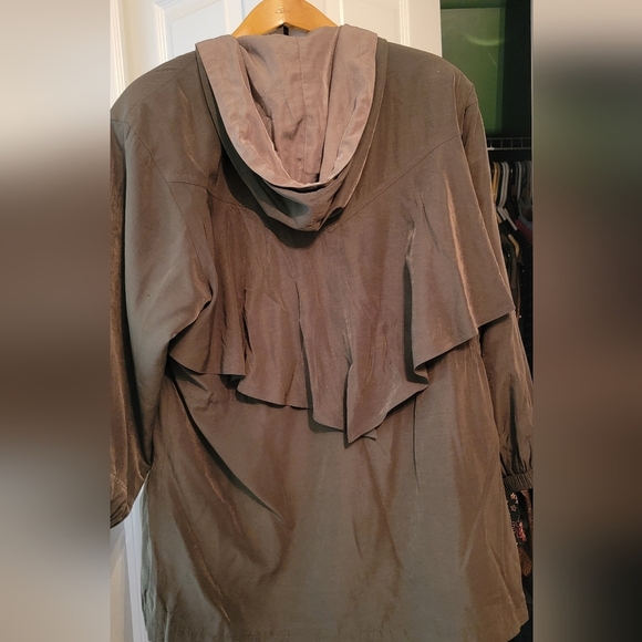 Shiny green vintage GALLERY W•O•M•E•N long jacket women’s size 1X - Picture 6 of 8